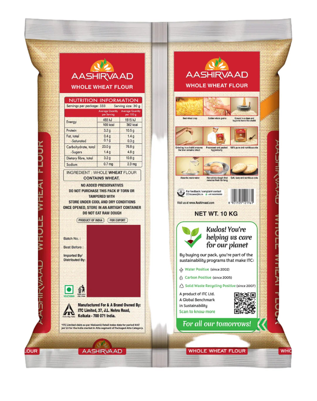 Aashirvaad Atta Whole Wheat Flour Atta 10kg Pure Chakki Fresh Soft Roti Qualitys