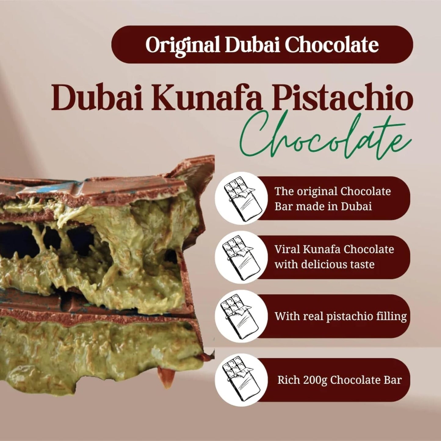 Viral Dubai Kunafa Pistachio Chocolate Delicious Snacks Halal Dessert Bar 2x200g