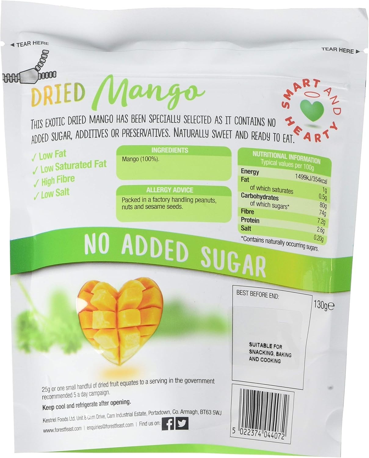 Forest Feast Smart & Hearty Dried Mango 650g No Added Sugar Snack Resealable UK