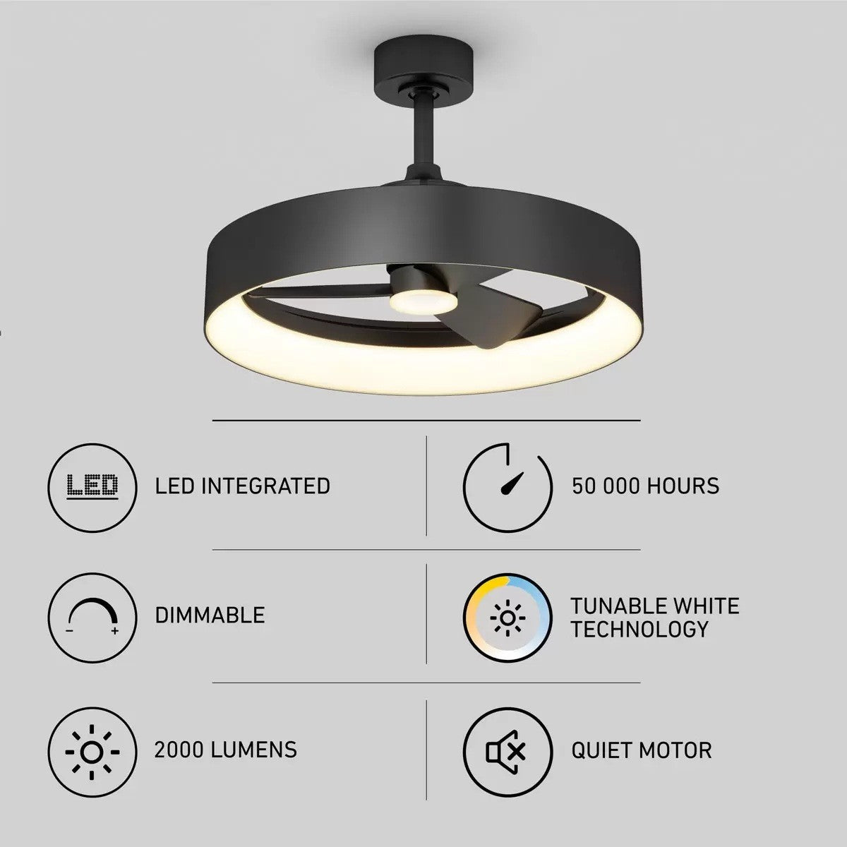 Artika Austin Black Ceiling Fan LED Remote Control Light Modern Silent Fandelier