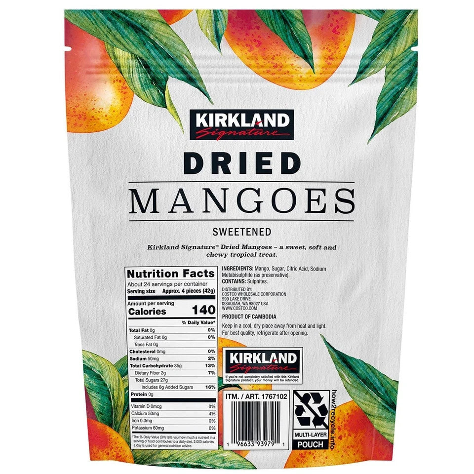 Kirkland Signature Sweetened Dried Mango 992g Bag Tropical Fruit Snack Treat PAK