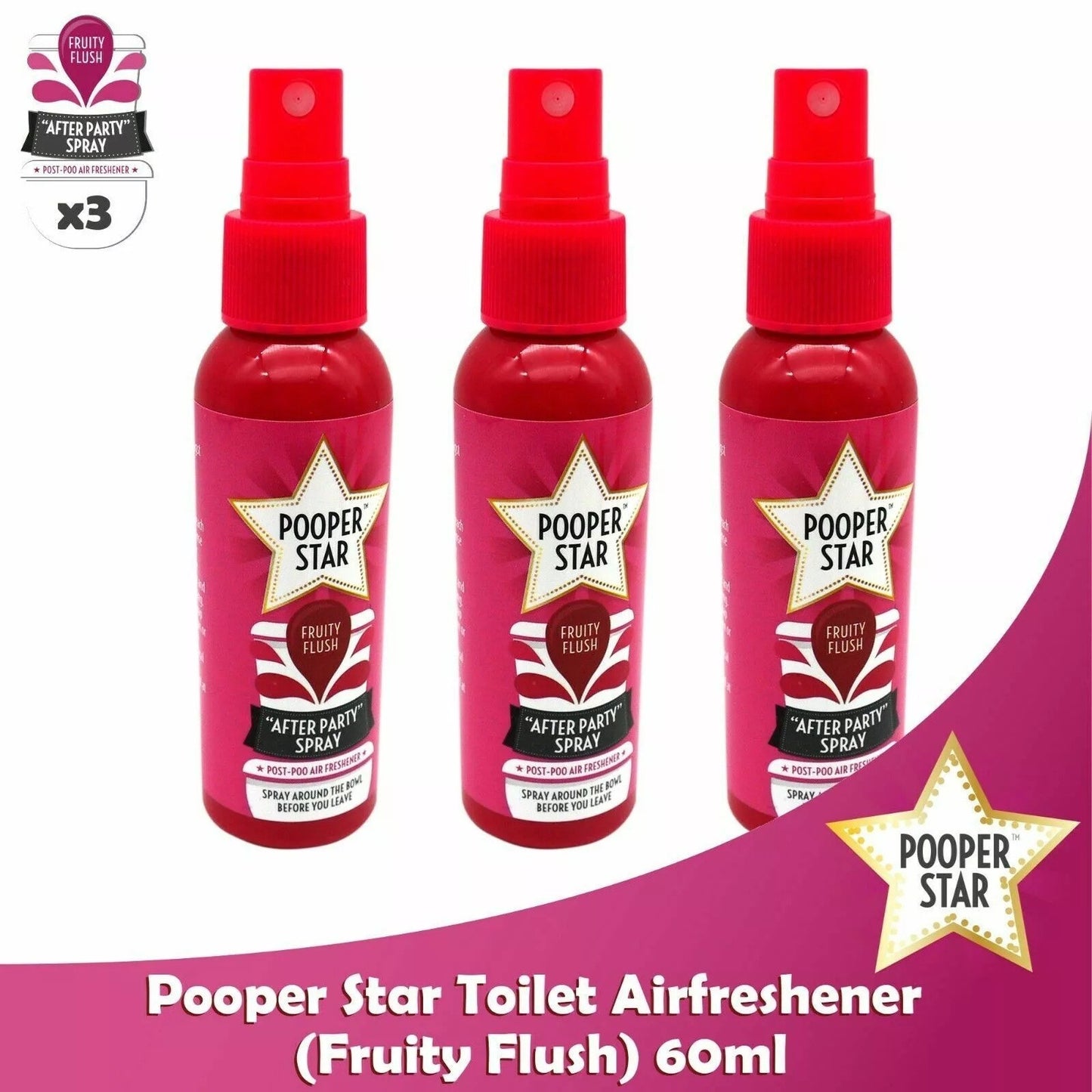 Pooper Star Toilet Spray 60ml Air Freshener Citrus or Fruity Flush Odour Remover