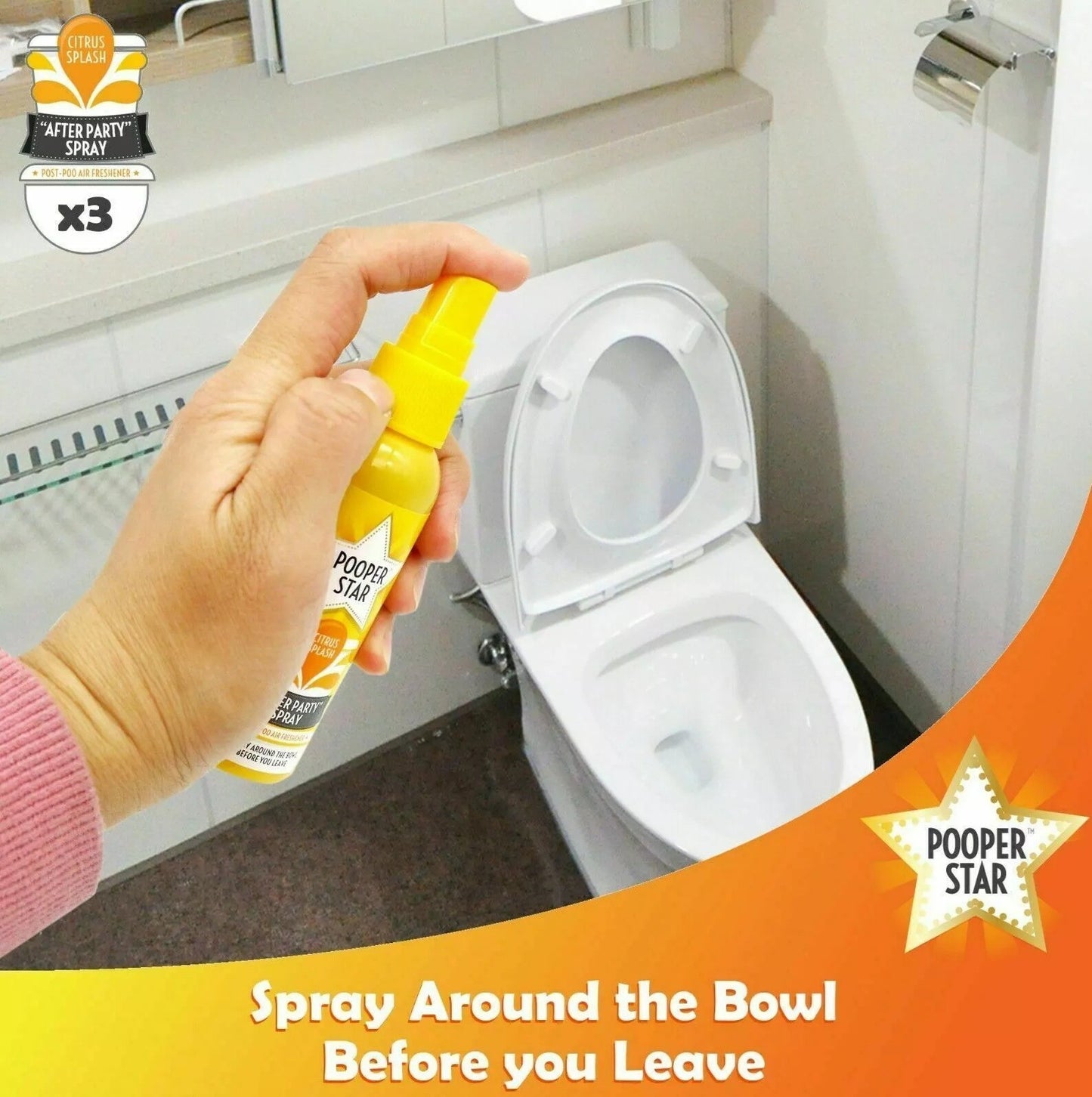 Pooper Star Toilet Spray 60ml Air Freshener Citrus or Fruity Flush Odour Remover