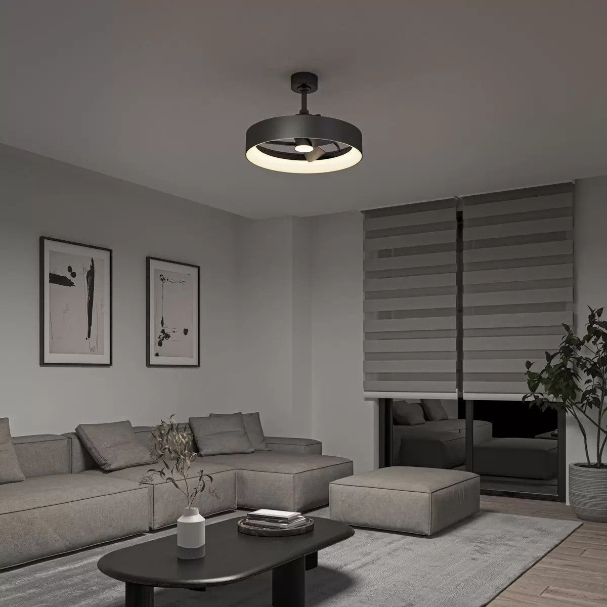 Artika Austin Black Ceiling Fan LED Remote Control Light Modern Silent Fandelier