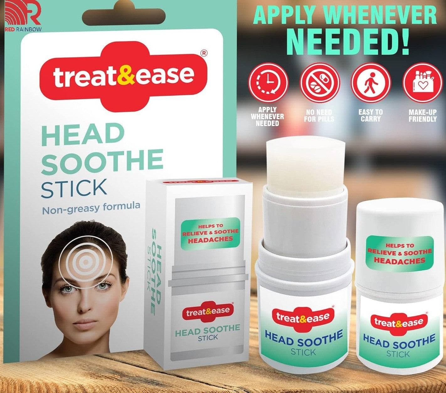 2pk Headache Migraine Forehead Relief Soothing Stick Roll On Non-Greasy 3.6g PCK