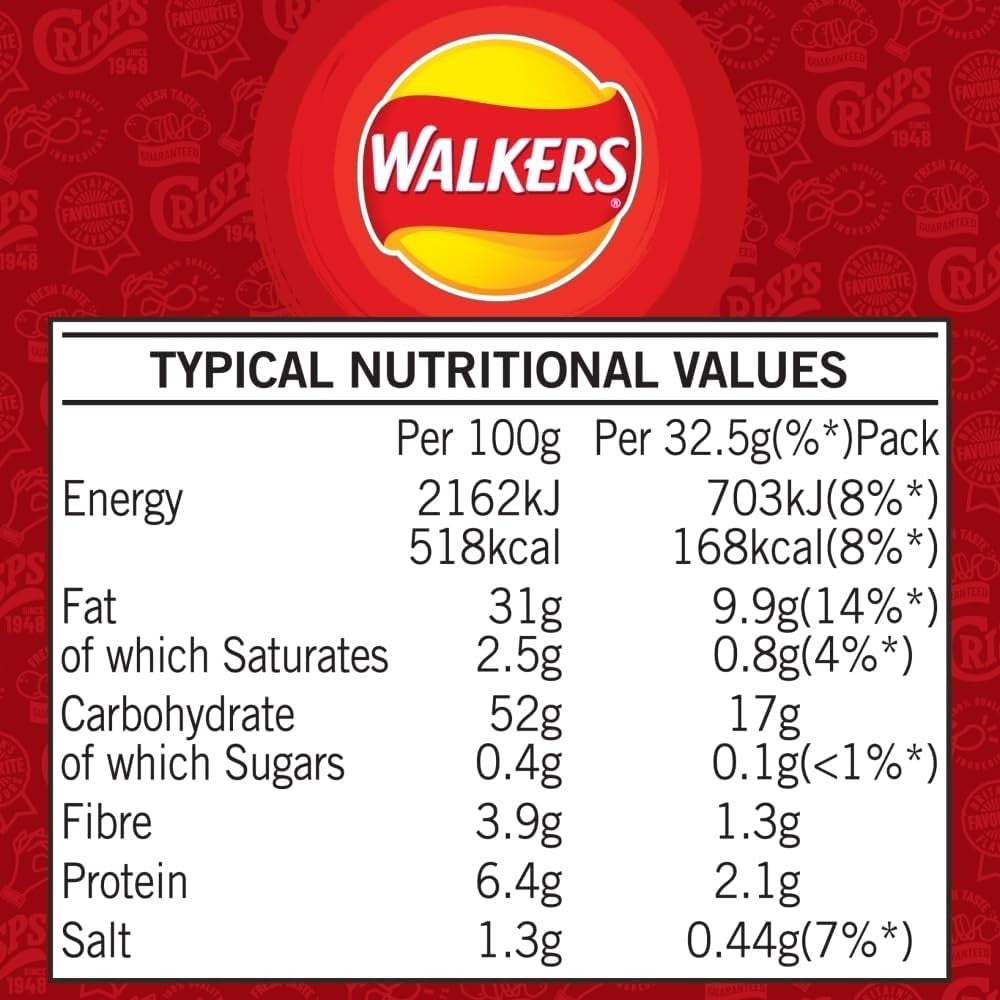 Walkers Ready Salted Crisps 32.5g x 32 Pack Full Case British Classic Snack