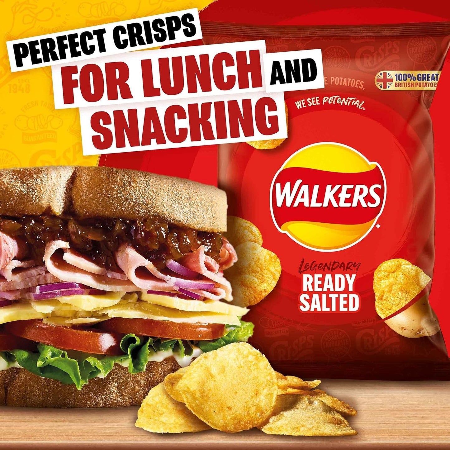 Walkers Ready Salted Crisps 32.5g x 32 Pack Full Case British Classic Snack