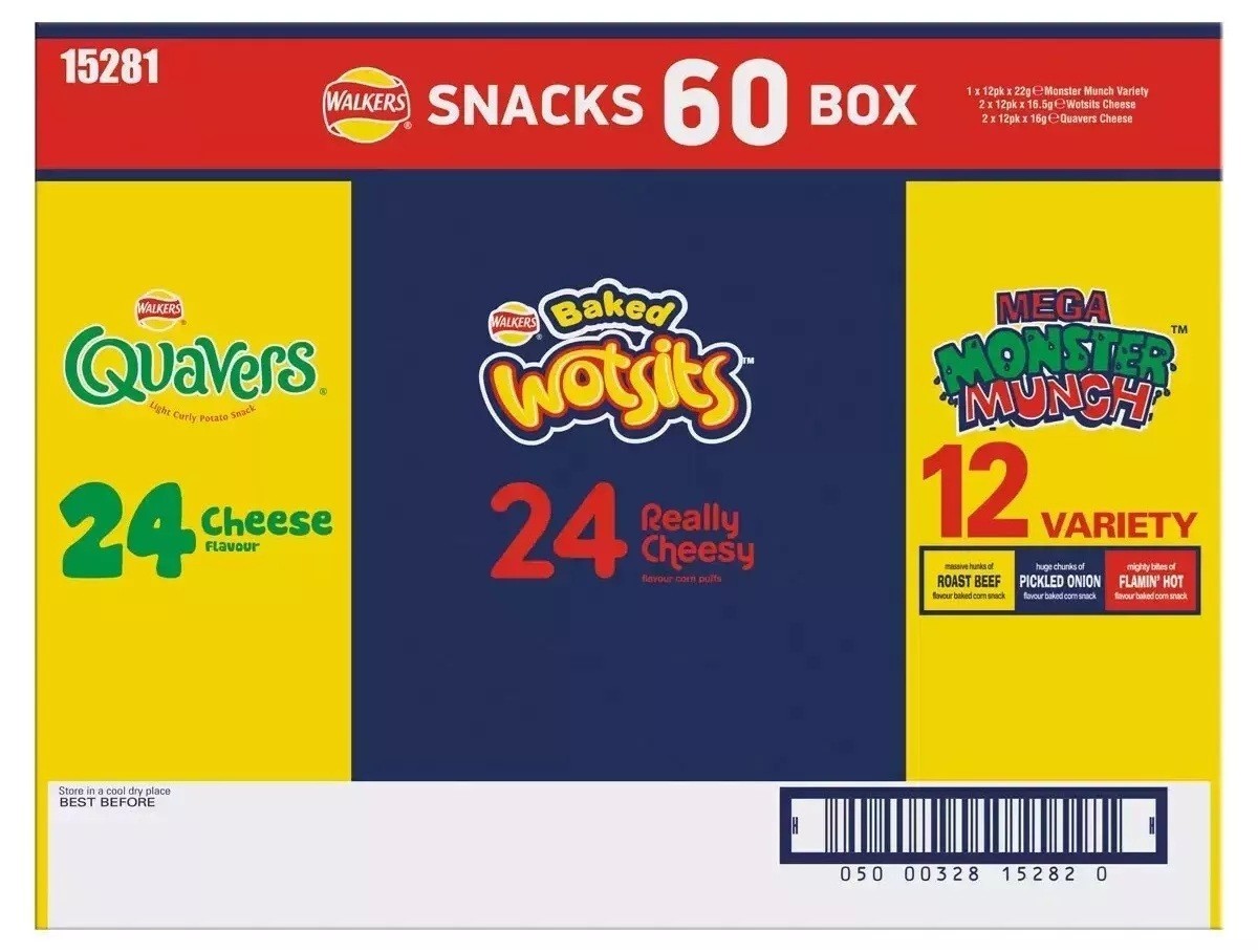 Walkers Wotsits Quavers Monster Munch Variety Crisps Snack Box Pack of 60 Mix UK