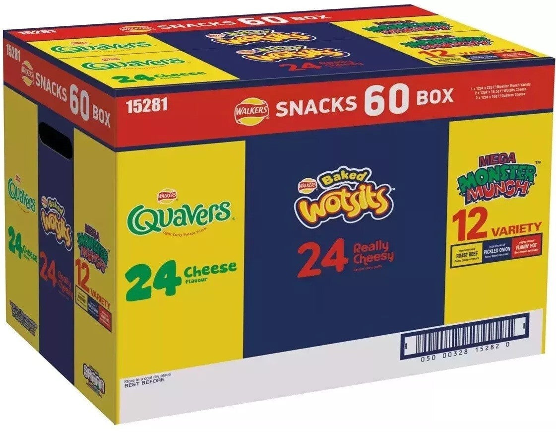 Walkers Wotsits Quavers Monster Munch Variety Crisps Snack Box Pack of 60 Mix UK