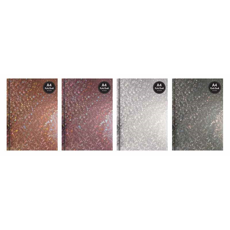Notebooks A4 Holographic Hardback Lined Notebook Pink, Silver, Dark Silver, Gold