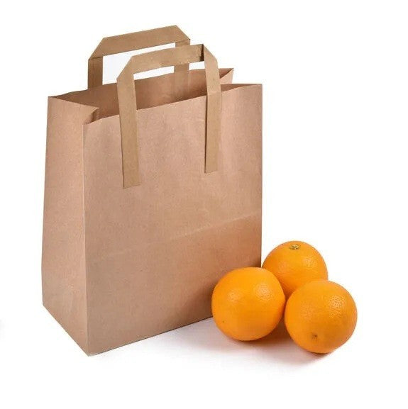 Kraft Brown Paper Carrier Bags Takeaway Food Flat Handle Party Gift Bag UK ECO