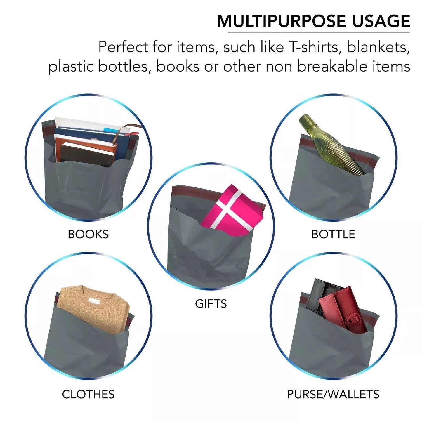 50 Grey Postal Mailing Bags 10x14 Inch 250x350mm Self Seal Postage Parcel Bags