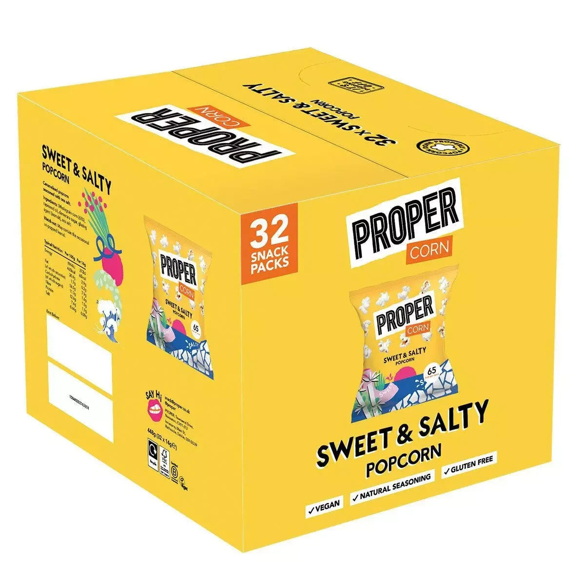 Propercorn Sweet & Salty Popcorn 32x14g Vegan Snack 65kcal Gluten Free Treat Box