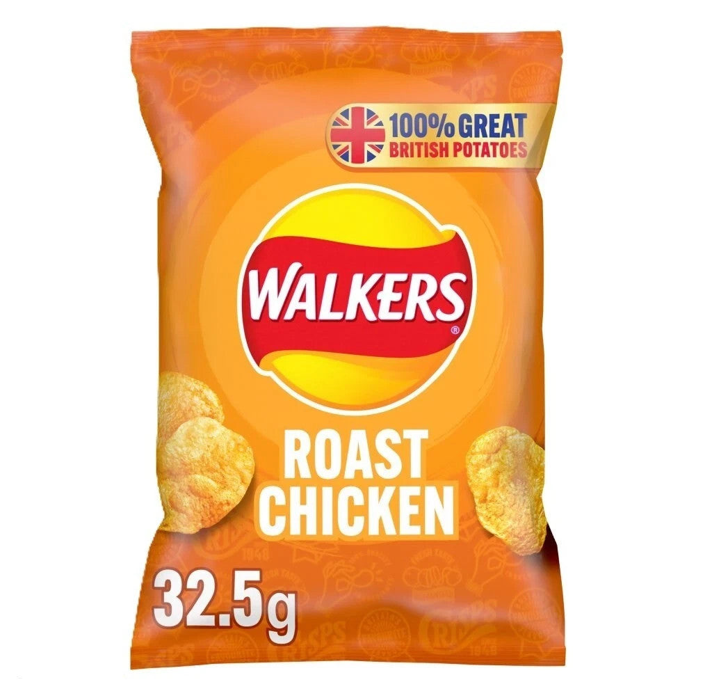 Walkers Roast Chicken Crisps 32 x 32.5g Multipack l Boxed Snack Bags l UK Made