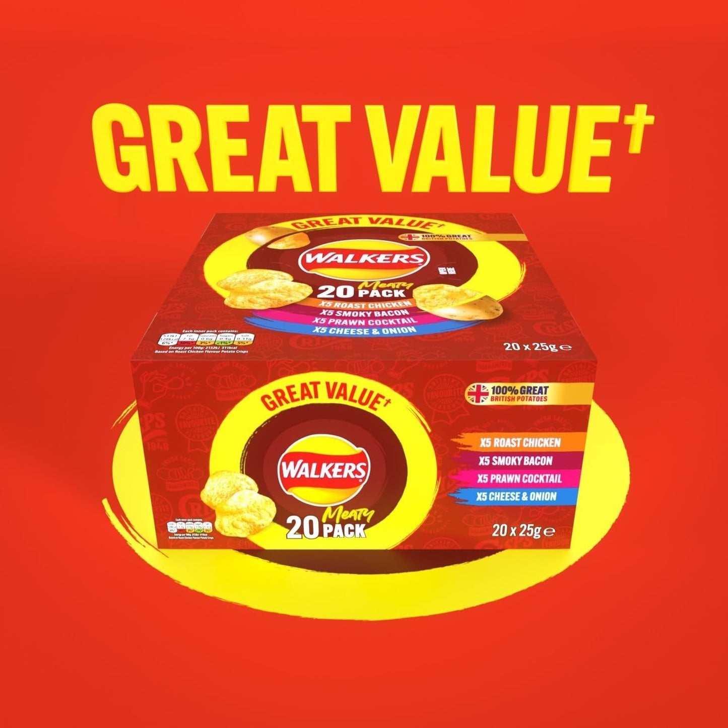 Walkers Meaty Variety Multipack Crisps Snack Box 20x25g Assorted Flavours