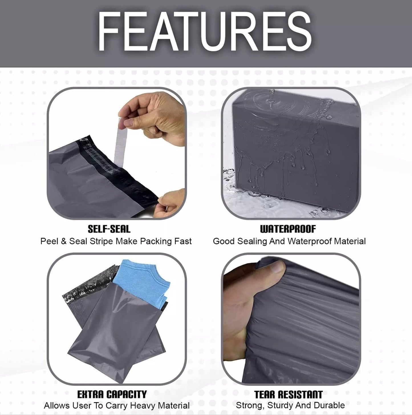 50 Grey Postal Mailing Bags 10x14 Inch 250x350mm Self Seal Postage Parcel Bags