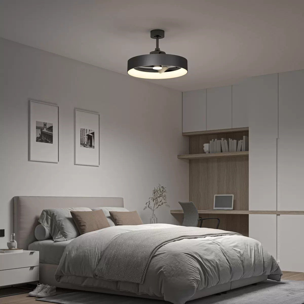 Artika Austin Black Ceiling Fan LED Remote Control Light Modern Silent Fandelier