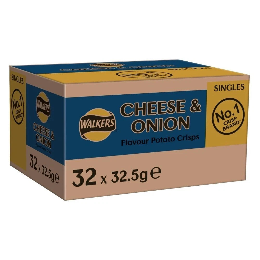 Walkers Cheese and Onion Crisps 32.5g x 32 Full Case of British Classic Snack