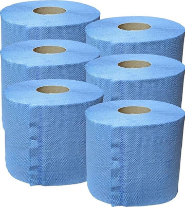 Blue Rolls 6 Pack Centrefeed 2 Ply Embossed Blue Paper Rolls 185mm x 130M Rolls