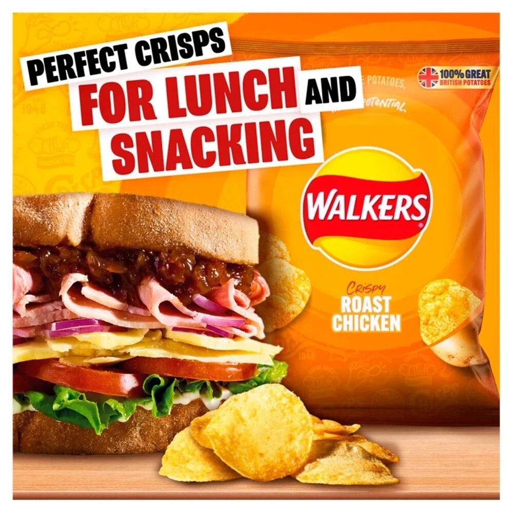 Walkers Roast Chicken Crisps 32 x 32.5g Multipack l Boxed Snack Bags l UK Made