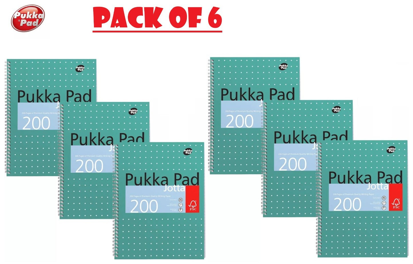 PACK of 6 Pukka Pad A4 Metallic Jotta Notebook 200 Pages Wirebound 8mm 80 GSM