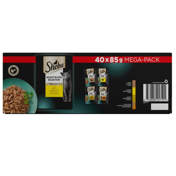 40 x 85g Sheba Select Slices Adult Wet Cat Food Pouches Mixed Poultry in Gravy