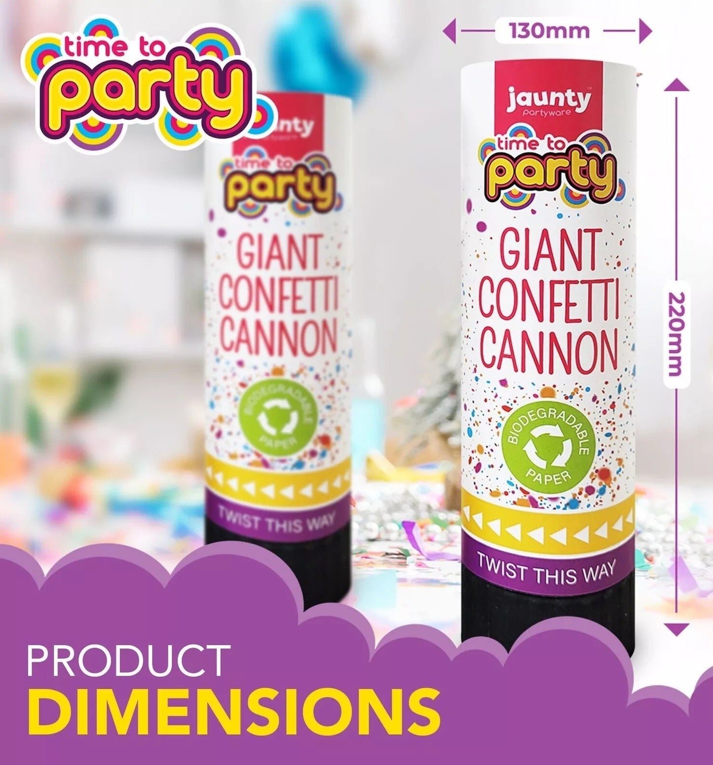 2 Giant Confetti Cannons Large Party Popper Shooter Wedding Birthday Celebration