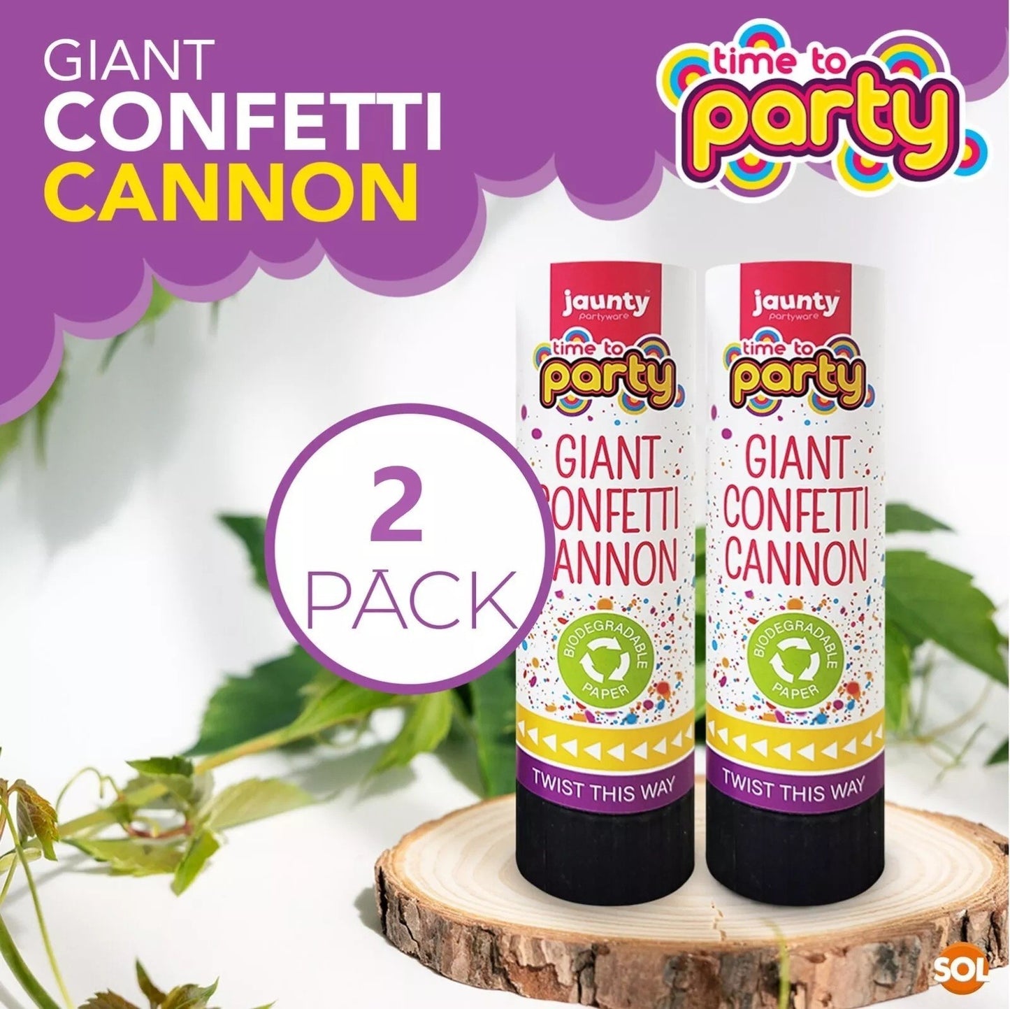 2 Giant Confetti Cannons Large Party Popper Shooter Wedding Birthday Celebration