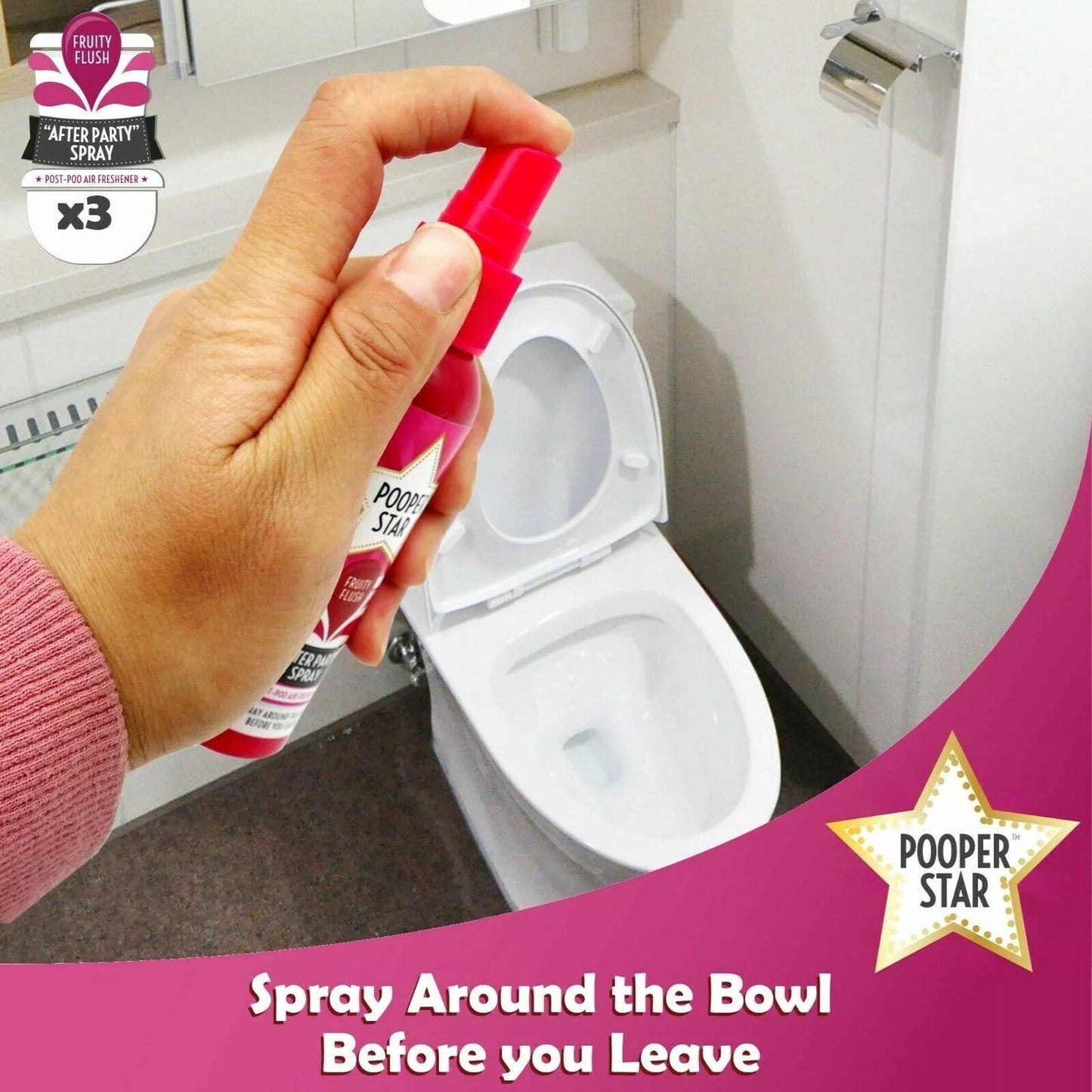 Pooper Star Toilet Spray 60ml Air Freshener Citrus or Fruity Flush Odour Remover