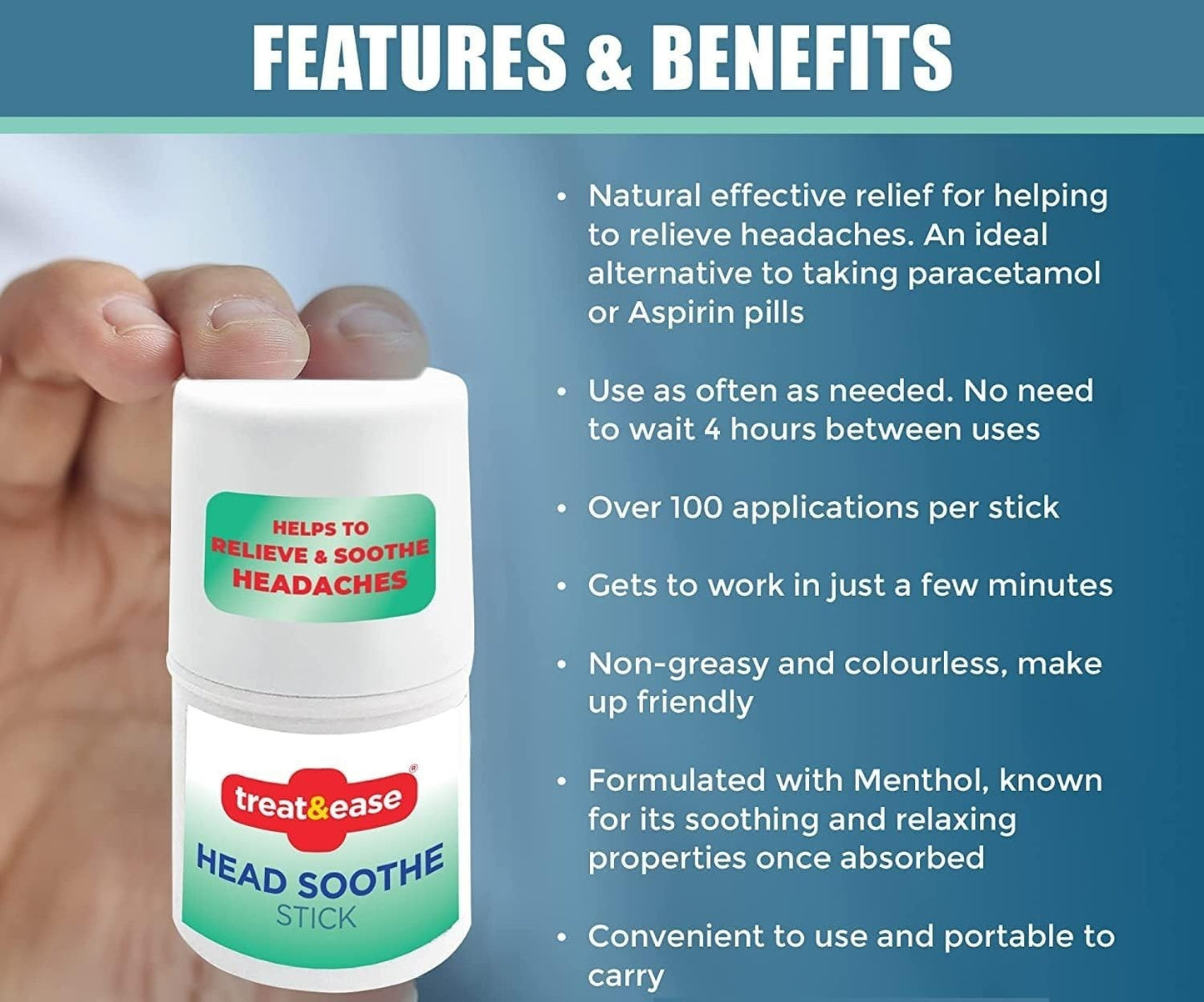 2pk Headache Migraine Forehead Relief Soothing Stick Roll On Non-Greasy 3.6g PCK