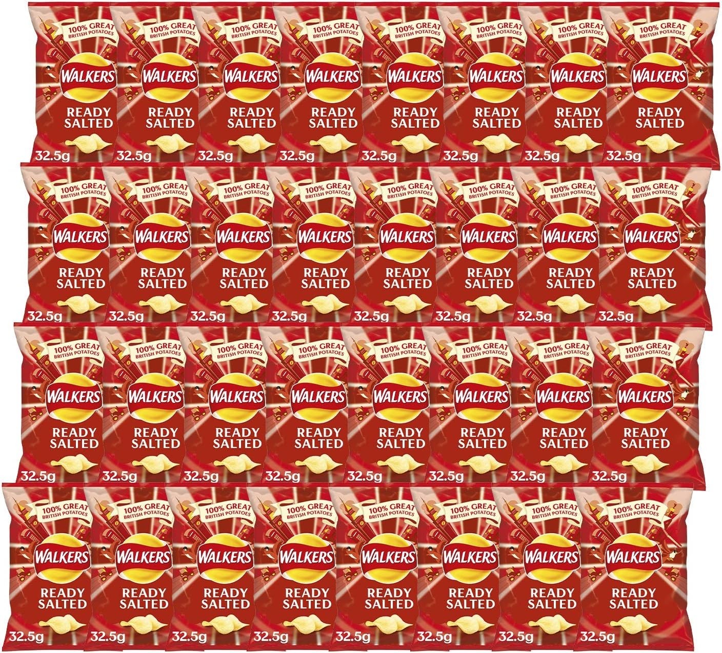 Walkers Ready Salted Crisps 32.5g x 32 Pack Full Case British Classic Snack