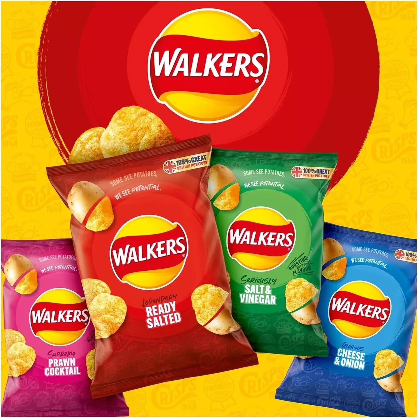Walkers Crisps Variety Box 66 x 25g 4 Classic Flavours Snack Pack Bulk Deal UK