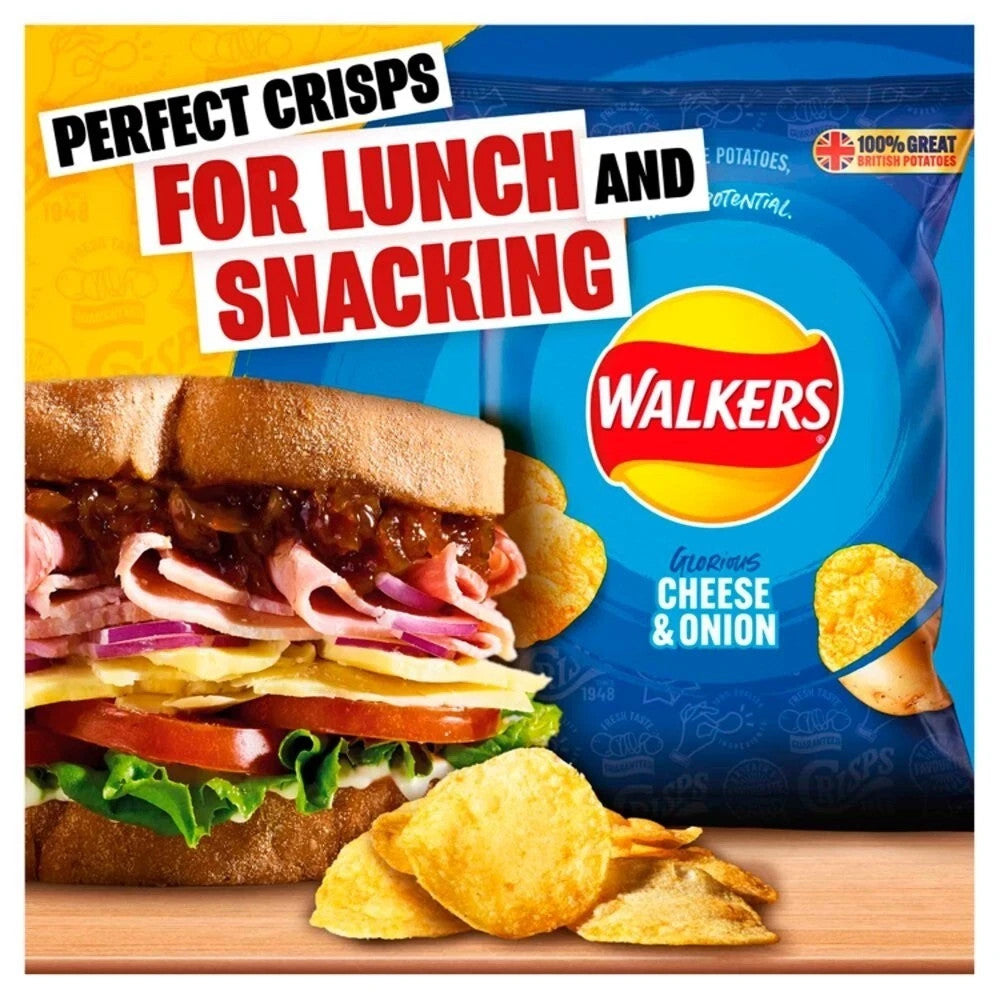 Walkers Cheese and Onion Crisps 32.5g x 32 Full Case of British Classic Snack