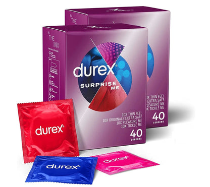 Durex Surprise Me Mixed Condoms Thin Thick Ribbed Dotted Condoms Pack of 80