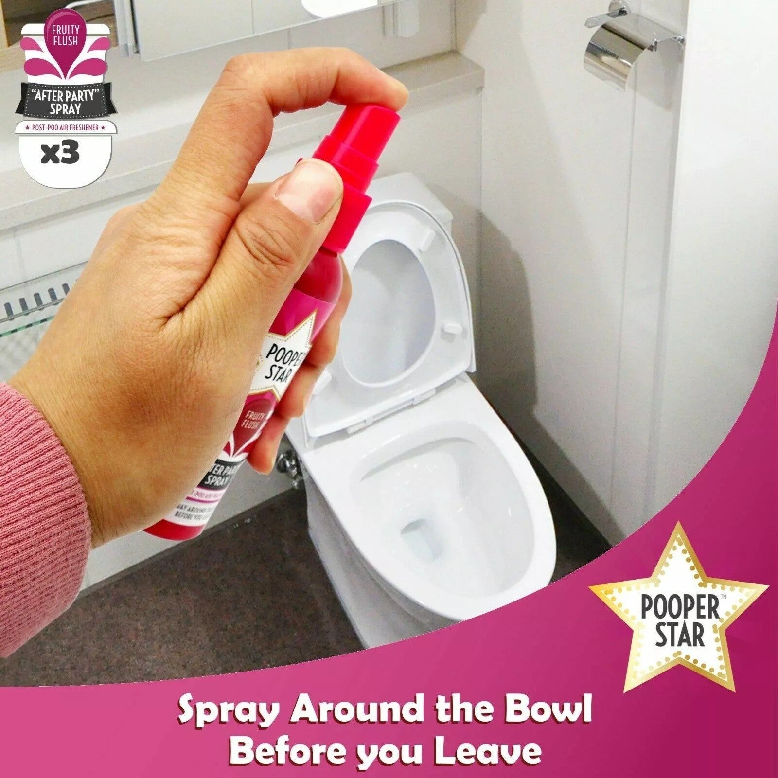 Pooper Star Toilet Spray 60ml Air Freshener Citrus or Fruity Flush Odour Remover