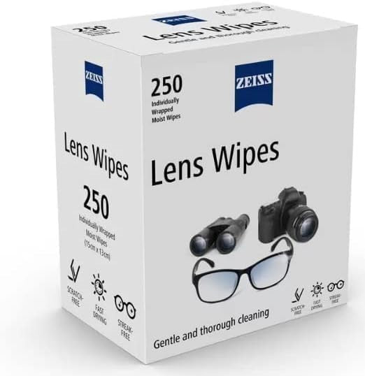 ZEISS Lens Cleaning Wipes 250 Pack Streak Free Pre Moistened Individually Wrap