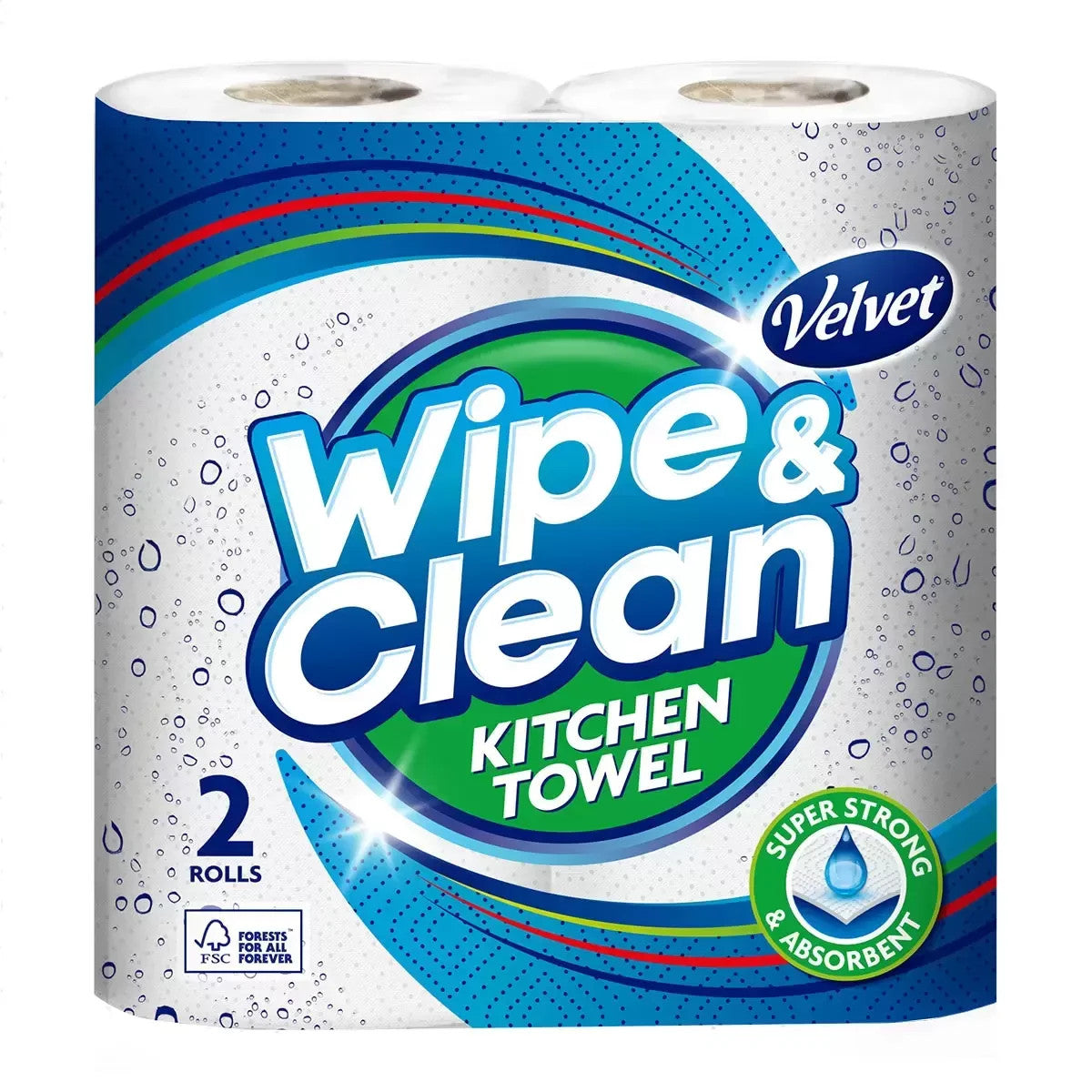 Velvet Wipe and Clean Kitchen Towel Thick Absorbent 75 Sheets Pack of 20 Rolls