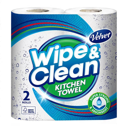 Velvet Wipe and Clean Kitchen Towel Thick Absorbent 75 Sheets Pack of 20 Rolls