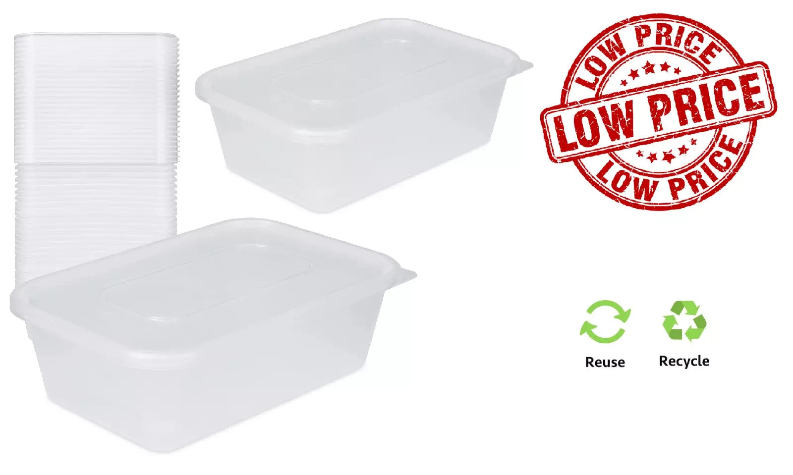 SATCO Clear Plastic Food Containers With Lids 650 ml Reusable 250 Pack Microwave