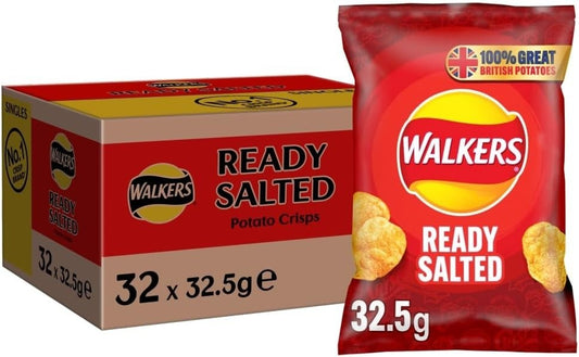 Walkers Ready Salted Crisps 32.5g x 32 Pack Full Case  British Classic Snack