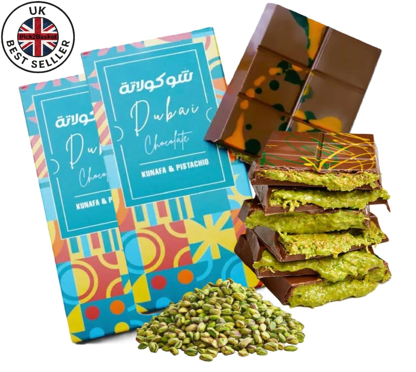 Viral Dubai Kunafa Pistachio Chocolate Delicious Snacks Halal Dessert Bar 2x200g
