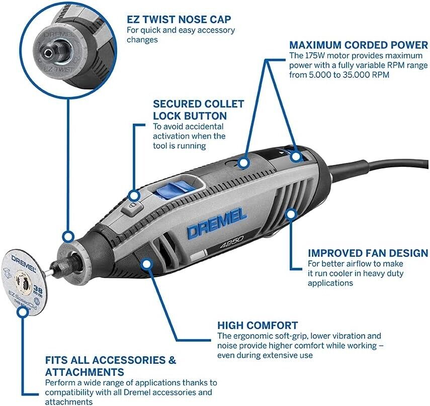 Dremel 4250 Multitool Platinum Tool Kit with 6 Attachments 128 Accessories 175W