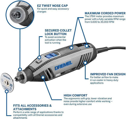 Dremel 4250 Multitool Platinum Tool Kit with 6 Attachments 128 Accessories 175W