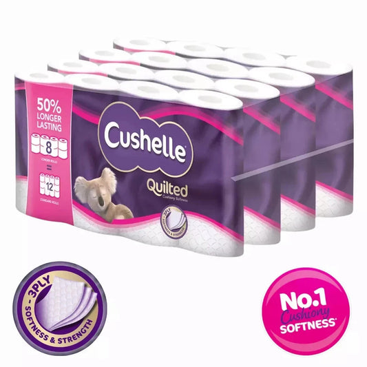 Cushelle 3 Ply Toilet Rolls 32 Pack Quilted Soft Longer Lasting Tissue UK FSC