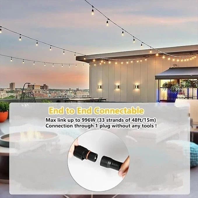 Feit 48ft (14.6m) Heavy Duty LED Waterproof String Lights Set With 26 Bulbs New