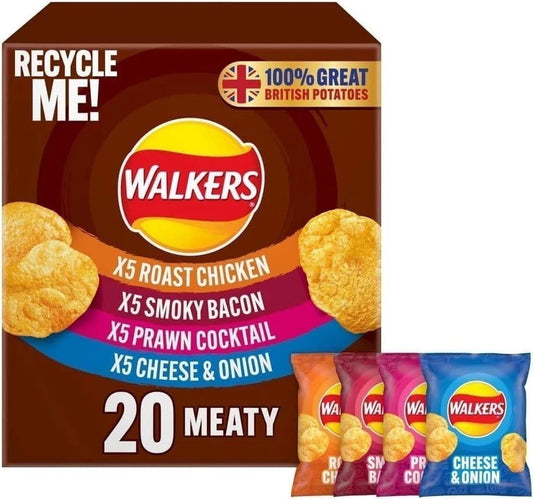 Walkers Meaty Variety Multipack Crisps Snack Box 20x25g Assorted Flavours