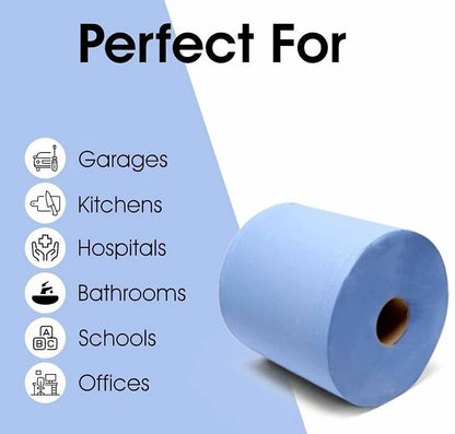 Blue Rolls 6 Pack Centrefeed 2 Ply Embossed Blue Paper Rolls 185mm x 130M Rolls