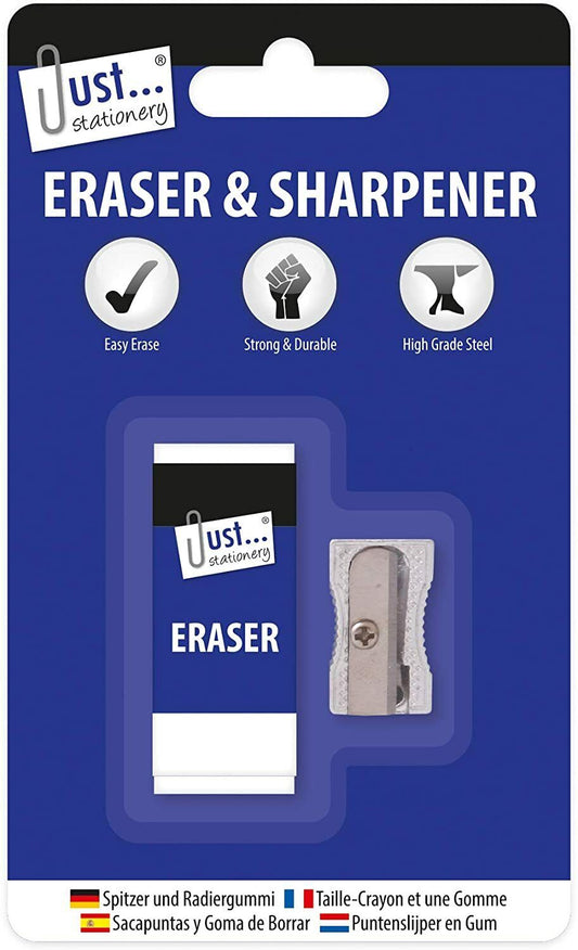Great Value High Quality Pencil Sharpener & Eraser Set School Office Work Uk