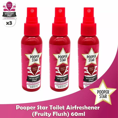 Pooper Star Toilet Spray 60ml Air Freshener Citrus or Fruity Flush Odour Remover