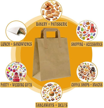 Kraft Brown Paper Carrier Bags Takeaway Food Flat Handle Party Gift Bag UK ECO